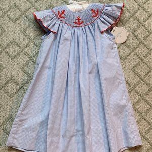 NWT Smocked Anchor Dress, Blue Gingham